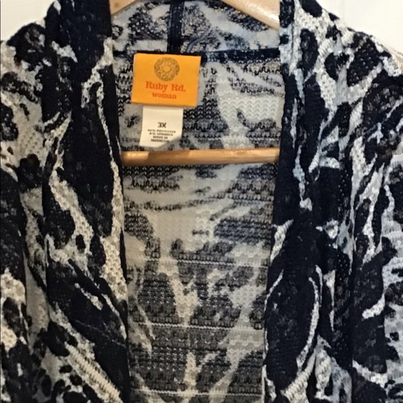 Ruby Rd. | Plus Size Women’s Cardigan Sweater Blue/White 3X - Picture 13 of 16
